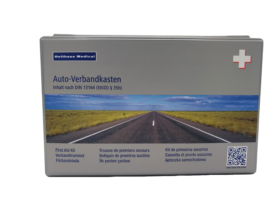 KFZ-VERBANDKASTEN 62364 GRAU 26 X 17 X 8 CM, INHALT NACH DIN 13 164