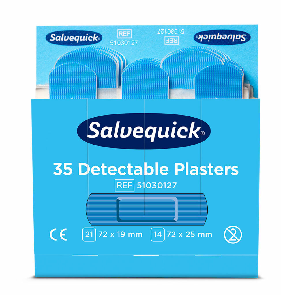 SALVEQUICK 6735CAP BLUE  DETECTABLE 35 STK./ PKG. 6 NACHFÜLLUNGEN FÜR SPENDERBOX